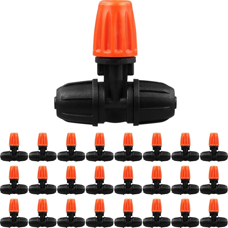 JAYEE Micro Spray Irrigation Drippers, 25 Pcs Three-Way Atomizing Nozzle Drip Irrigation Fitting for 1/4 Inch Tubing, Lock Barbed Drip Line Parts Emitters for Patio Garden Greenhouse Sprinkler System - Image 1